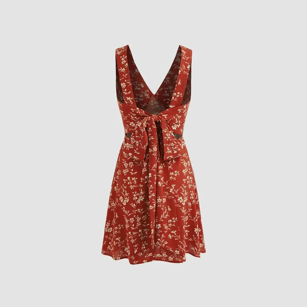 

Floral Design V-Neck Dress Women's Elegant Atmosphere Sensation Skirt High Waist A-Line Silhouette Business Suitable