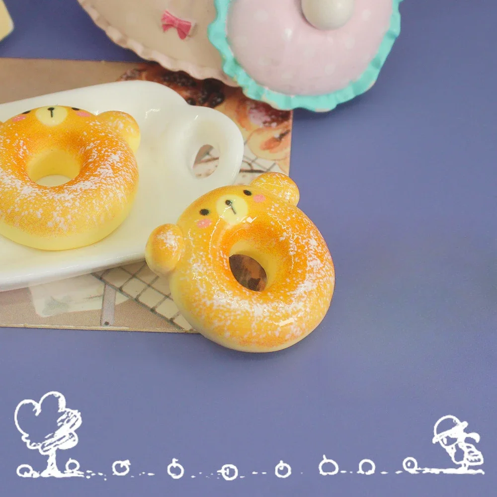Kawaii Mini Resin Bear Bread Dounut Miniatures Flatback Charms Cabochons Scrapbooking Accessories Flat Back Planar Embellishment