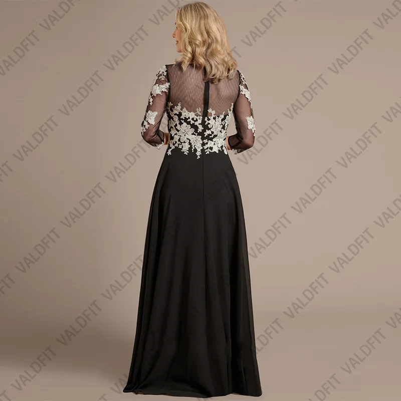 Customized Long Black Mother of the Bride Dresses with White Appliques Wedding Party Dress Vestidos De Festa