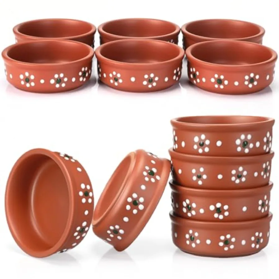 

Pcs Mexican Clay Bowls Set, 4.33 Inch Floral Terracotta Traditional Clay Cooking Pots, Plates, and Serving Dish, Platos De Barr