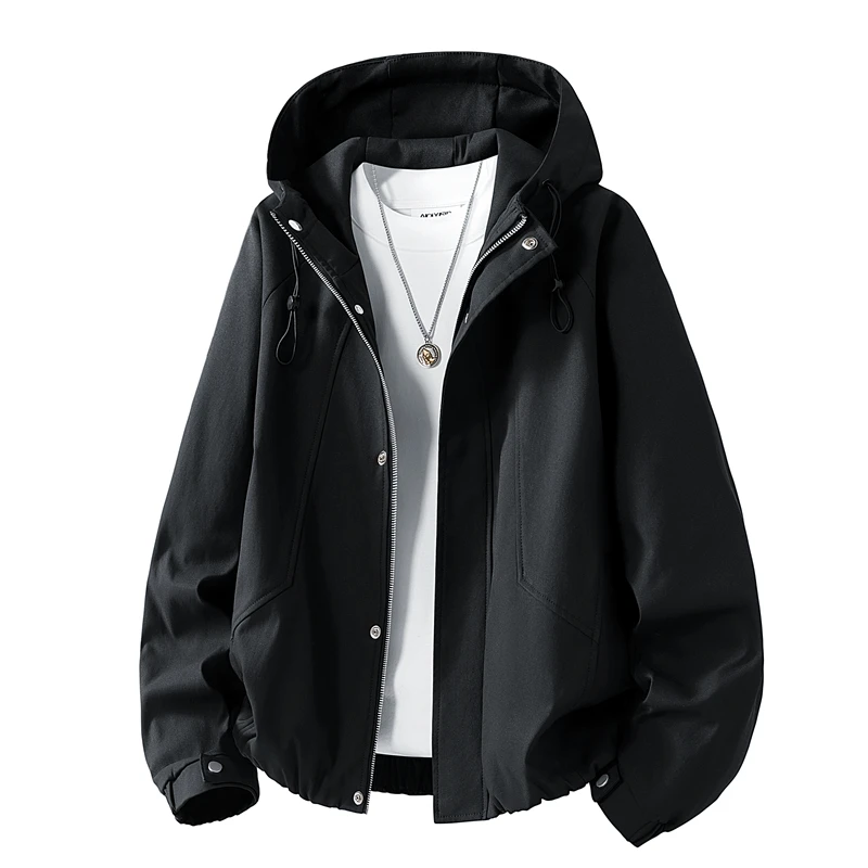

Casual Faionable Youth Men's Jaet 2026 Spring New Sle All-Match Outerwear Windproof Long Sve ort Length Hooded
