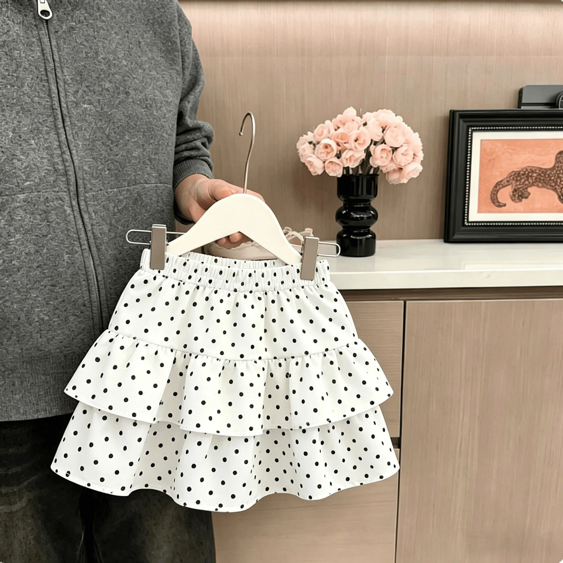 2026 New Arrival Sweet Girls Polka Dot Two-layer Lotus Leaf Skirt, Korean Style Summer Half Skirt Mini Skirts for Teenagers Kids