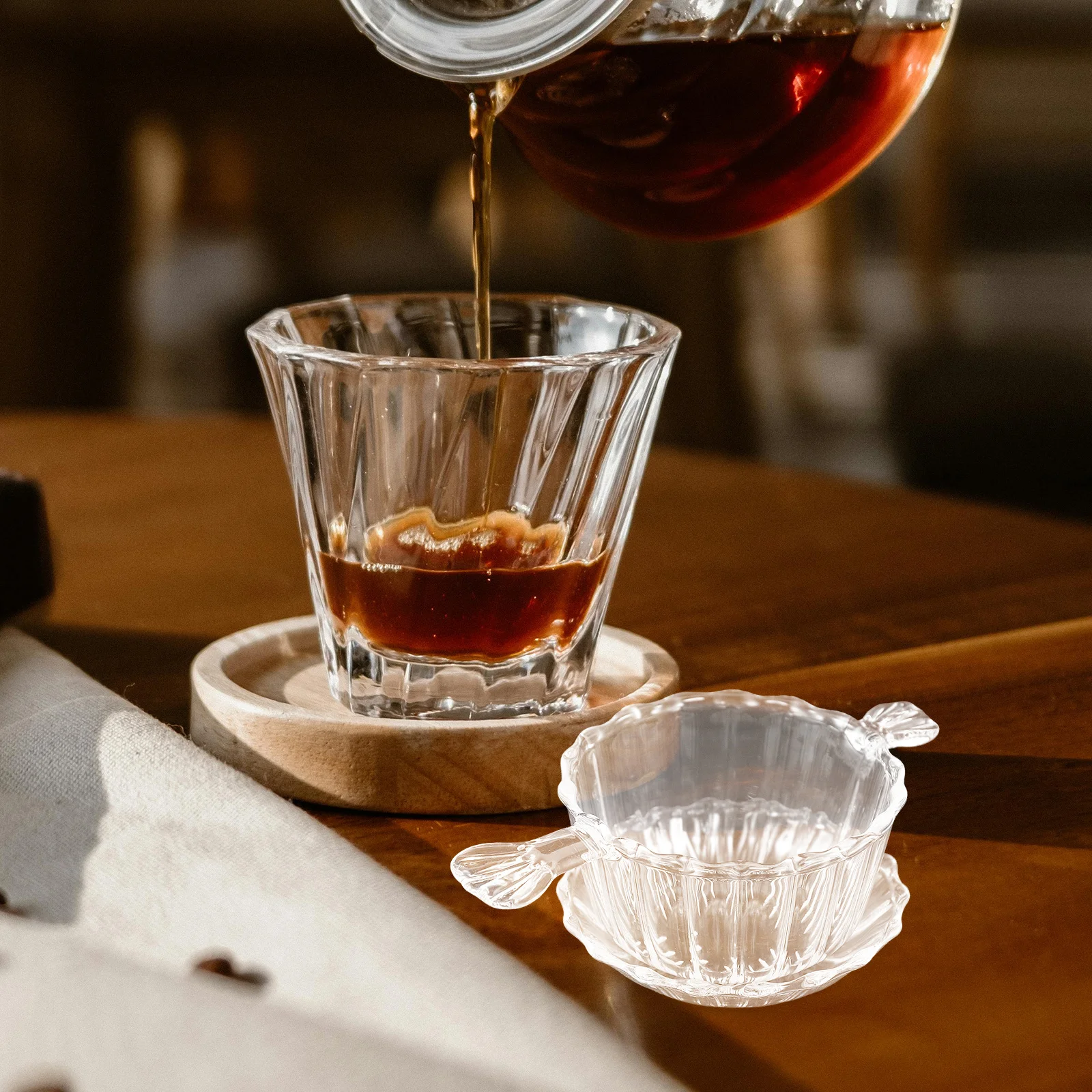 

1Set Fine Tea Filter Strainer Multi Functional Easy Clean Suitable Various Teas Home Kitchen Glass Tea Strainer Saucer Set