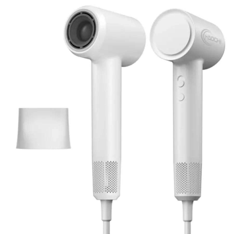 

High-Speed Ionic Hair Dryer for Home Travel Salon Use, Ceramic-Coated White Dryer with 110, 000 RPM Motor, Low Noise Thermo-Con