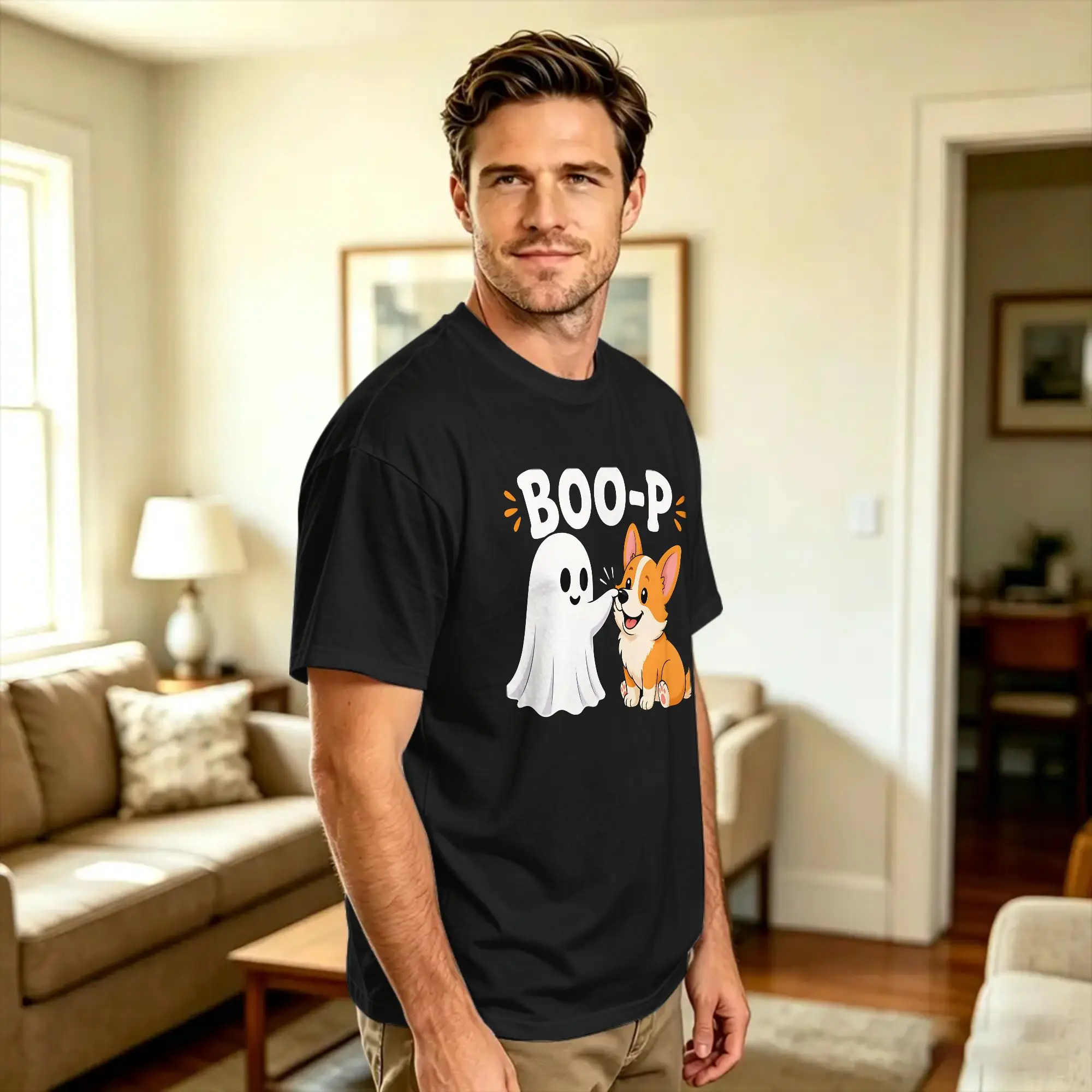 Vintage T-Shirt Corgi Boo P Ghost Nose Boop Halloween Dog Lover 100 Cotton T Shirts  Trending Tee Shirt Casual Short Sleeve Tops