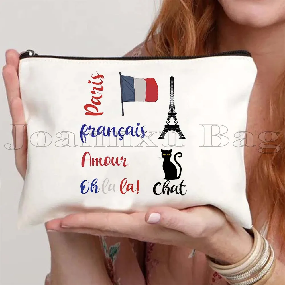 C'est la vie Funny French Words Quote Collection Paris Eiffel Tower France Parisian Cosmetic Makeup Toilet Bag Pencil Case Pouch