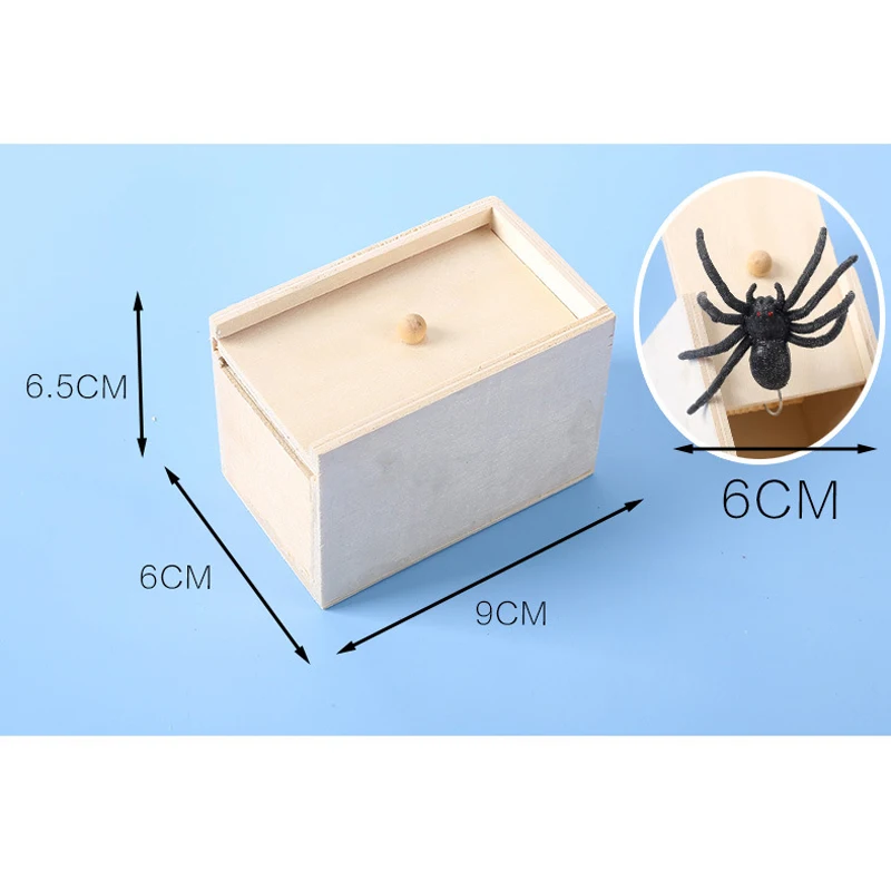Spider Prank Box Pop Out Rubber Spider Handmade Wood Scare Box Party Game Surprise Joke Funny Trick Toy for Halloween Gift