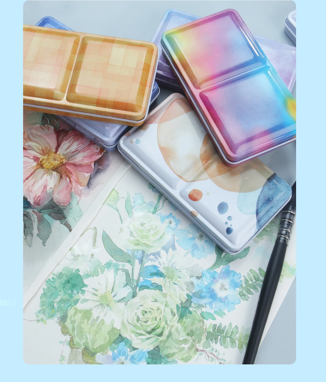 SeamiArt 1-teilige flache Metallbox mit magnetischen Halbpfannen, klassisches faltbares Eisengehäuse für Aquarellfarben, Unterpaket, Kunstbedarf – Detail 9