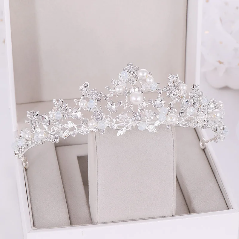 Couronne de mariée élégante en cristal, accessoire de coiffure pour cérémonie de mariage, diadème argenté fait main pour mariée, princesse ou fête