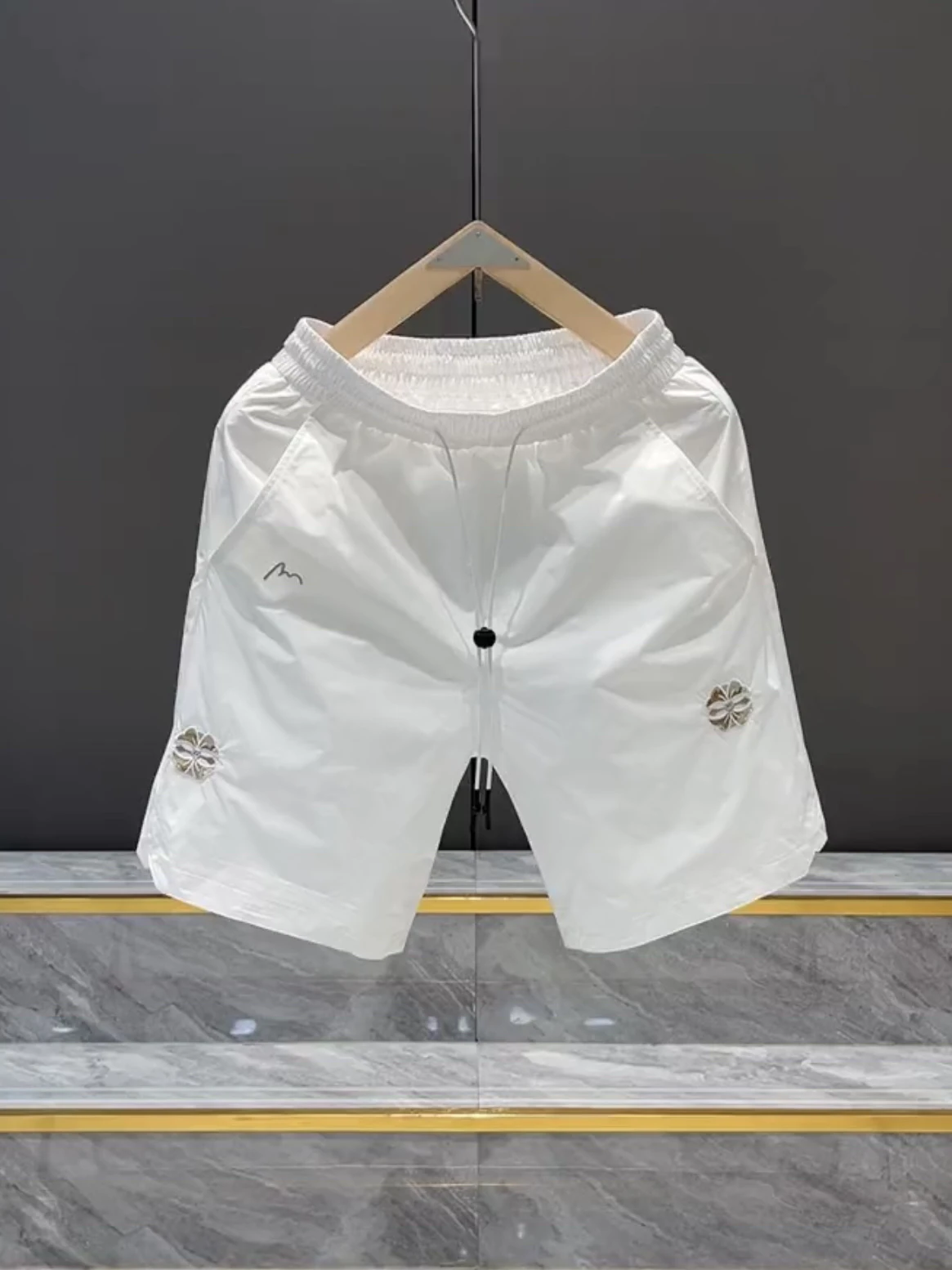 

Мужские летние дышащие удобные тонкие повседневные брюки-чинос с вышивкой, быстросохнущие, модные, легкие, длиной до колена