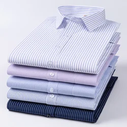 Camisa Formal de manga larga para hombre, camisas blancas de gran tamaño para oficina, Color sólido, a rayas, antiarrugas, sin planchado, moda de negocios, S ~ 8XL