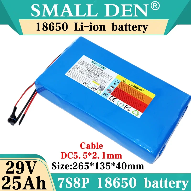 24V 29V 7S8P 25Ah Lithium Battery Pack 850W 29.4v 25000mAh 18650 Battery Backup Power Supply Built-in 30A BMS+29.4v 2A Charger