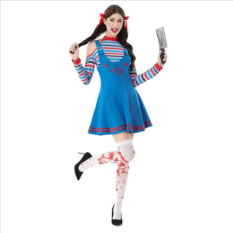Anime Chucky Doll Cosplay Kostüme Frauen Outfit Erwachsene Mädchen Kostüme Horror Geist Puppe Clown Halloween Karneval Kostüm