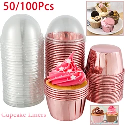 50/100Pcs 156ml Aluminum Foil Pudding Cup with Lids Disposable Mini Foil Cupcake Liners Containers Baking Mould Kitchen Supplies