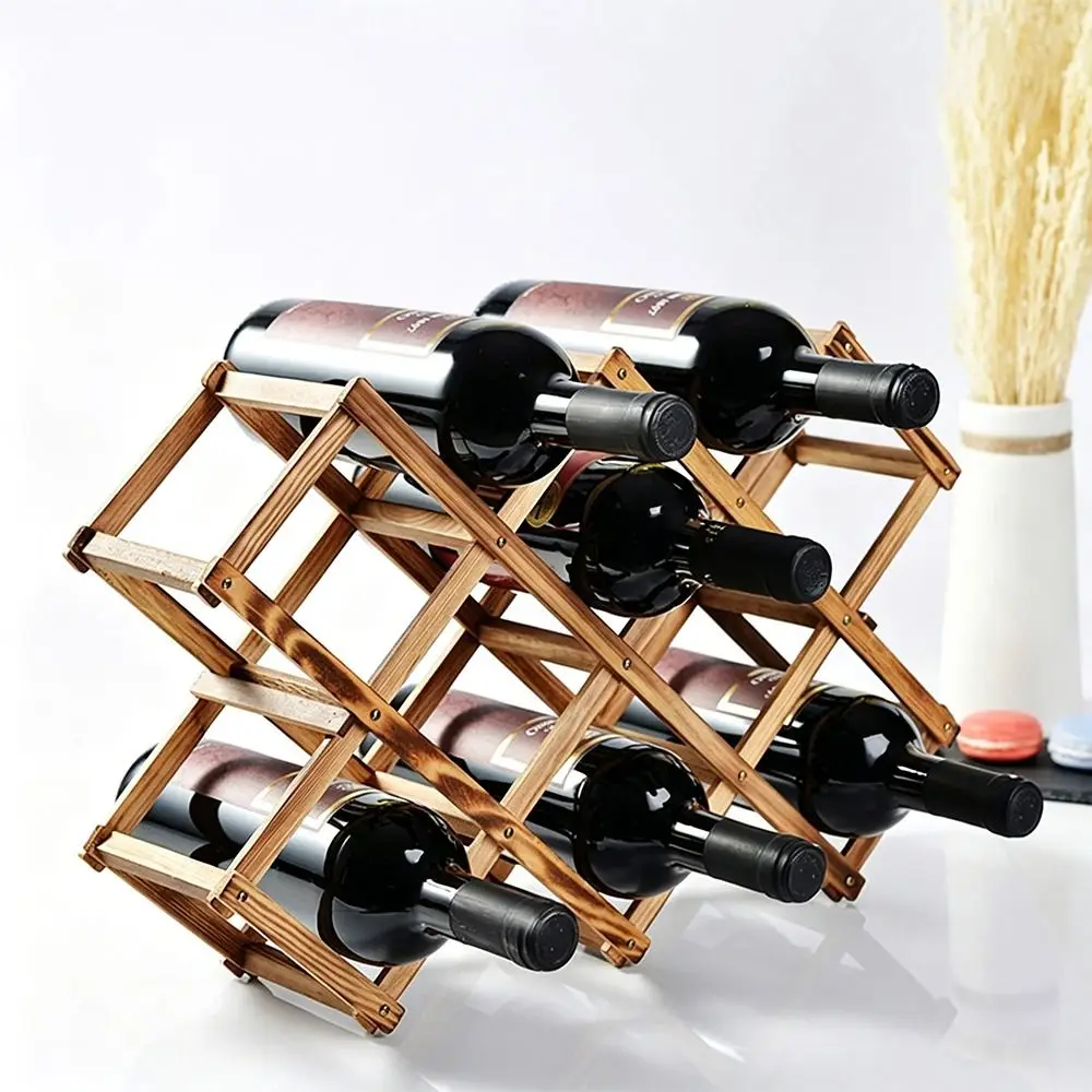 

Wooden Foldable Wine Rack Foldable 10 Bottles Capacity Wine Rack Organizer Freestanding Wine Display Shelf Wine Cellar