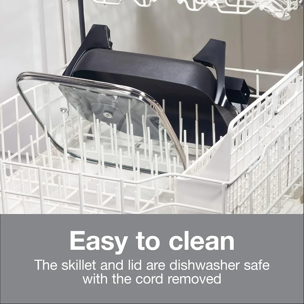 Electric Skillet with Lid, 116 sq. in. Nonstick Cooking Surface for Frying, Sauteing, Simmering and Braising, Adjustable Temp 2