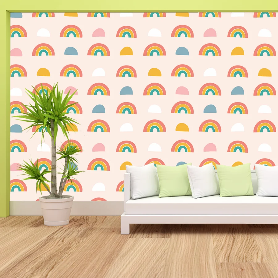 15+ Modern Cartoon Easy to Apply, Self Adhesive Optional,Wallpaper for Living Room Contact Rainbow Girls Baby Kids Bedroom Mural