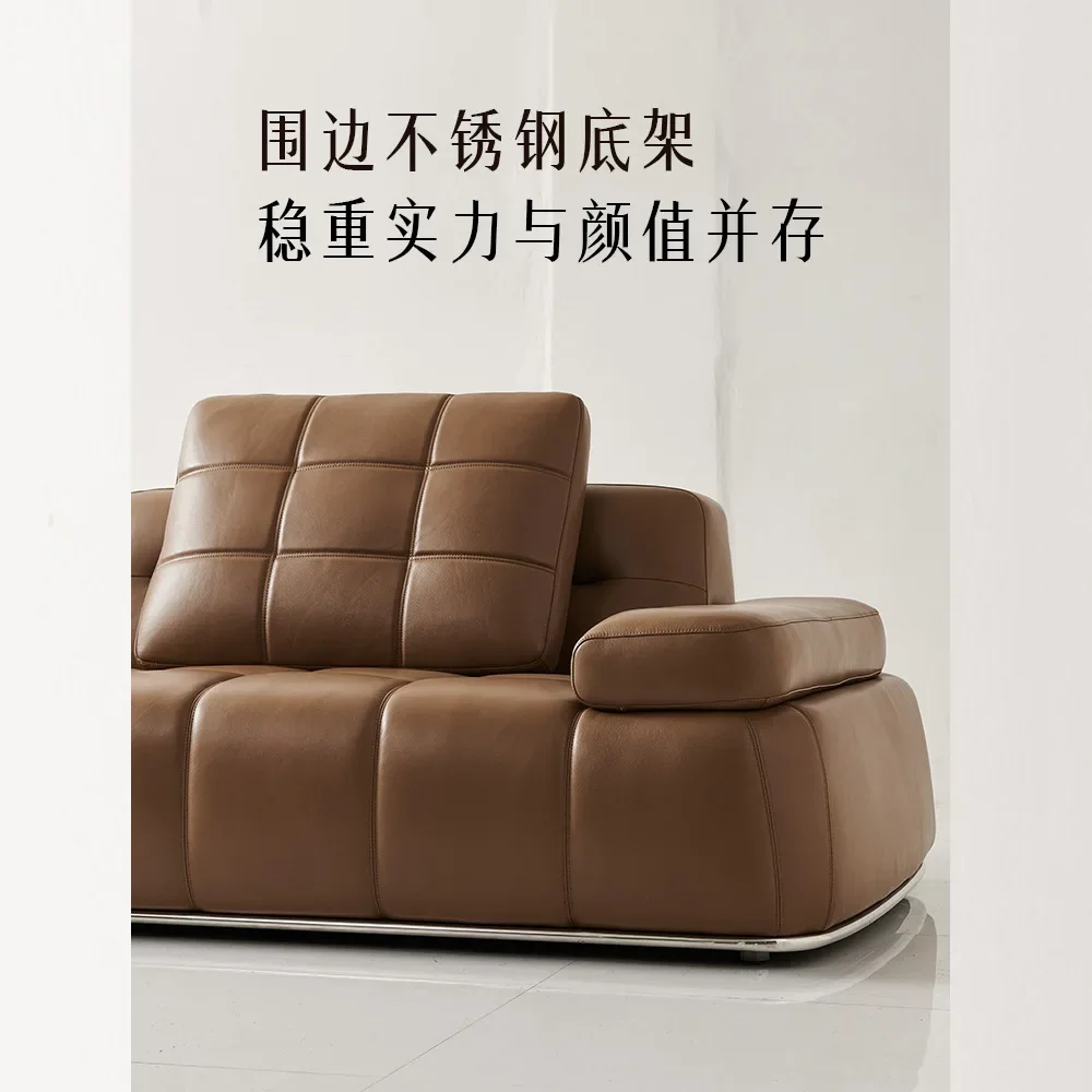 Sofa third generation minimalist first layer cowhide Italian sty le, living room straight row three-p erson leather sofa