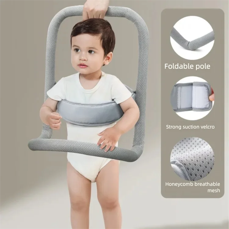 Toddler Walking Harness, Foldable Handheld Baby Learning Walker Aid, Breathable 3D Mesh Anti-fall Waist Support Belt for 9-24 Mo