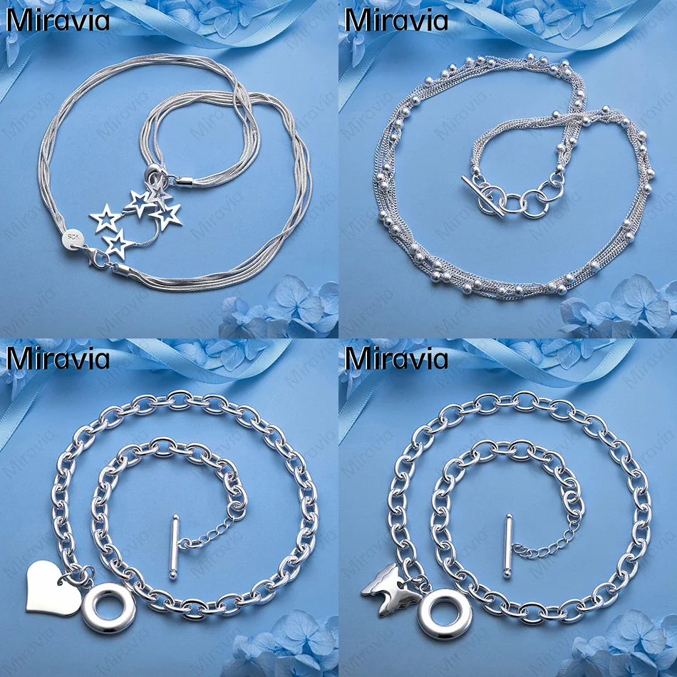 

Miravia 925 Sterling Silver Multi-Chain Frosted Small Round Beads Necklace Cute Women'S Unique Accessories Party Jewelry