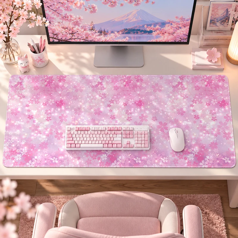 Mouse Pad Pink Sparkling Cherry Blossoms Gamer printon demand New Custom Computer Mousepad XXL Playmat Soft Desktop Mouse Pad