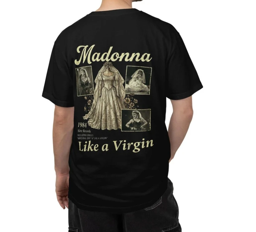 Comfort Colors Madonna 'Like a Virgin' Grafik-T-Shirt Retro-Konzert-Collage Reine Baumwolle Unisex Streetwear-Oberteil für Alle Jahreszeiten