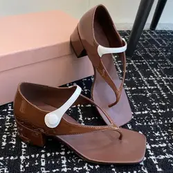 Clip Toed Sandals for Women 2025 New Fashionable and Versatile Square Toe Thick Heel Single Button Mary Jane Shoes