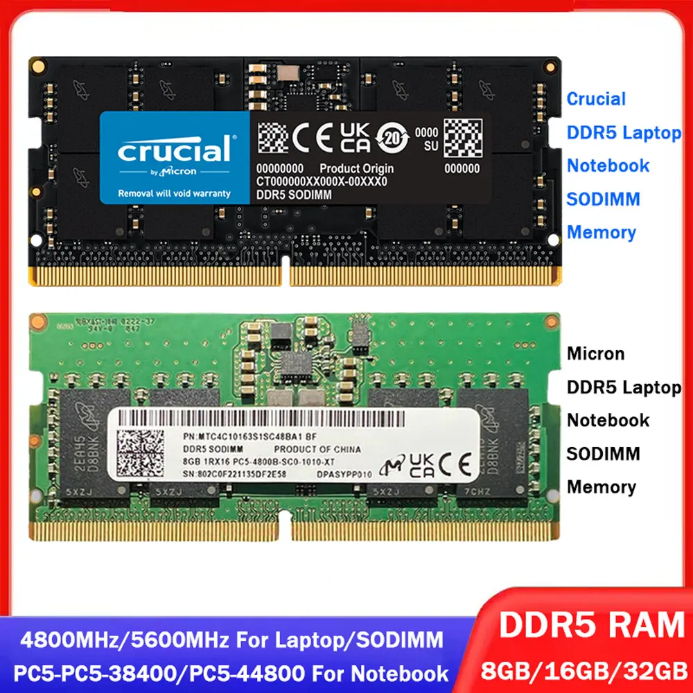 

Оперативная память Crucial Micron Memoria DDR5 SODIMM RAM 16 ГБ 32 ГБ 8 ГБ 4800 МГц 5600 МГц Память для ноутбука 262Pin PC5-38400 44800 для ноутбука Intel AMD