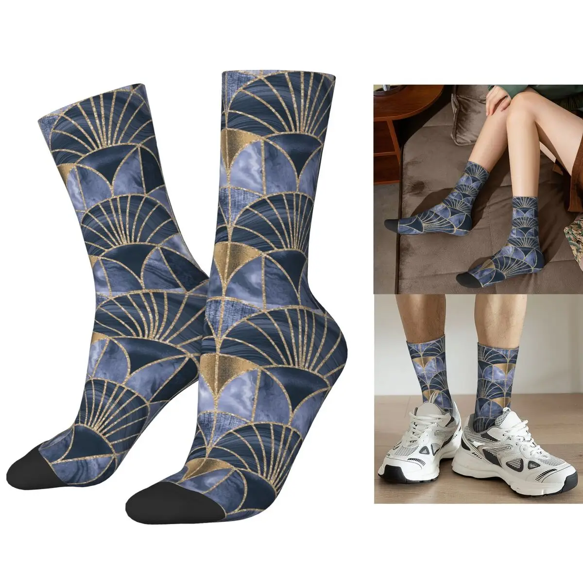 

Art Deco Splendid Luxury Elegant Retro Design Rose Gold Blue Socks Harajuku Super Soft Stockings All Season Long Socks Man Woman