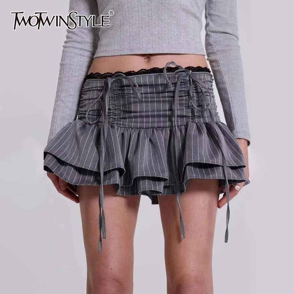 

TWOTWINSTYLE хитовые цветные утягивающие юбки в полоску для женщин, лоскутная юбка с высокой талией на шнуровке, темпераментная юбка, женская одежда