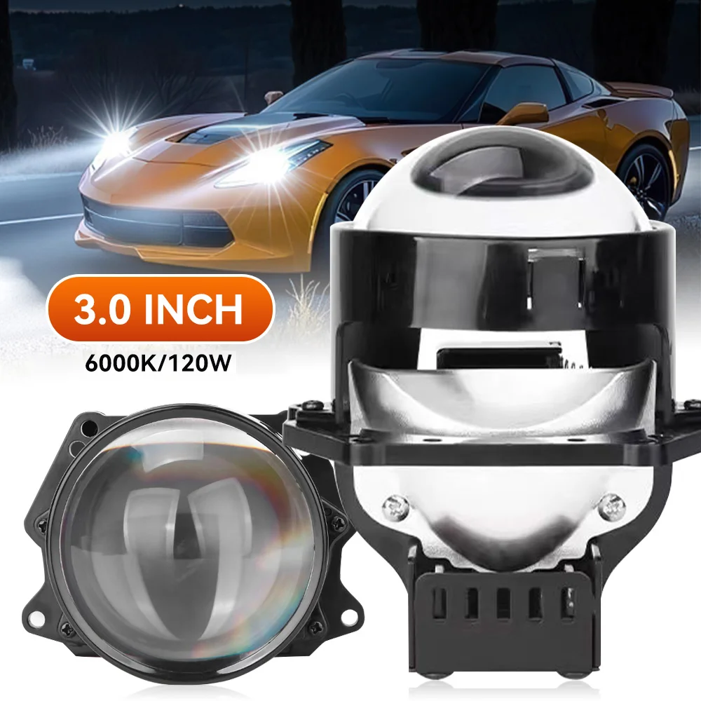 

2PCS 120W 3 Inch Bi LED Projector Headlights Lenses for Hella LED Lights Projector 6000K Headlamp Car Accessories ACTVTCA
