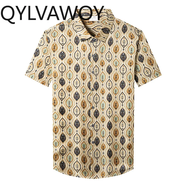 QYLVAWOY 92.5% Mulberry Silk Men's Shirts Thin Shirts for Man Short Sleeve Premium Floral Shirt Tops High-end Menswear Clothing
