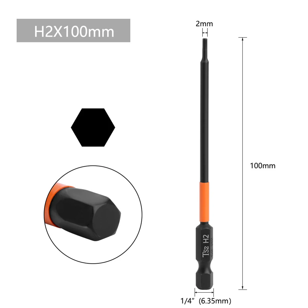 

1pc Hex Head Screwdriver Bit Quick Change Impacts Driver Magnetic Screw Driver Drills H-2 2.5 H3 H4 H5 H6 100mm Length