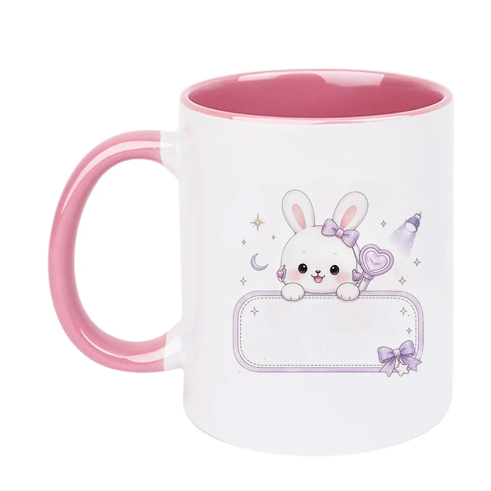 11oz Ceramic Coffee Mug with Cute Rabbit Print Heart Shape Magic Wand Design for Valentine's Day and birthday Easter holiday Mot