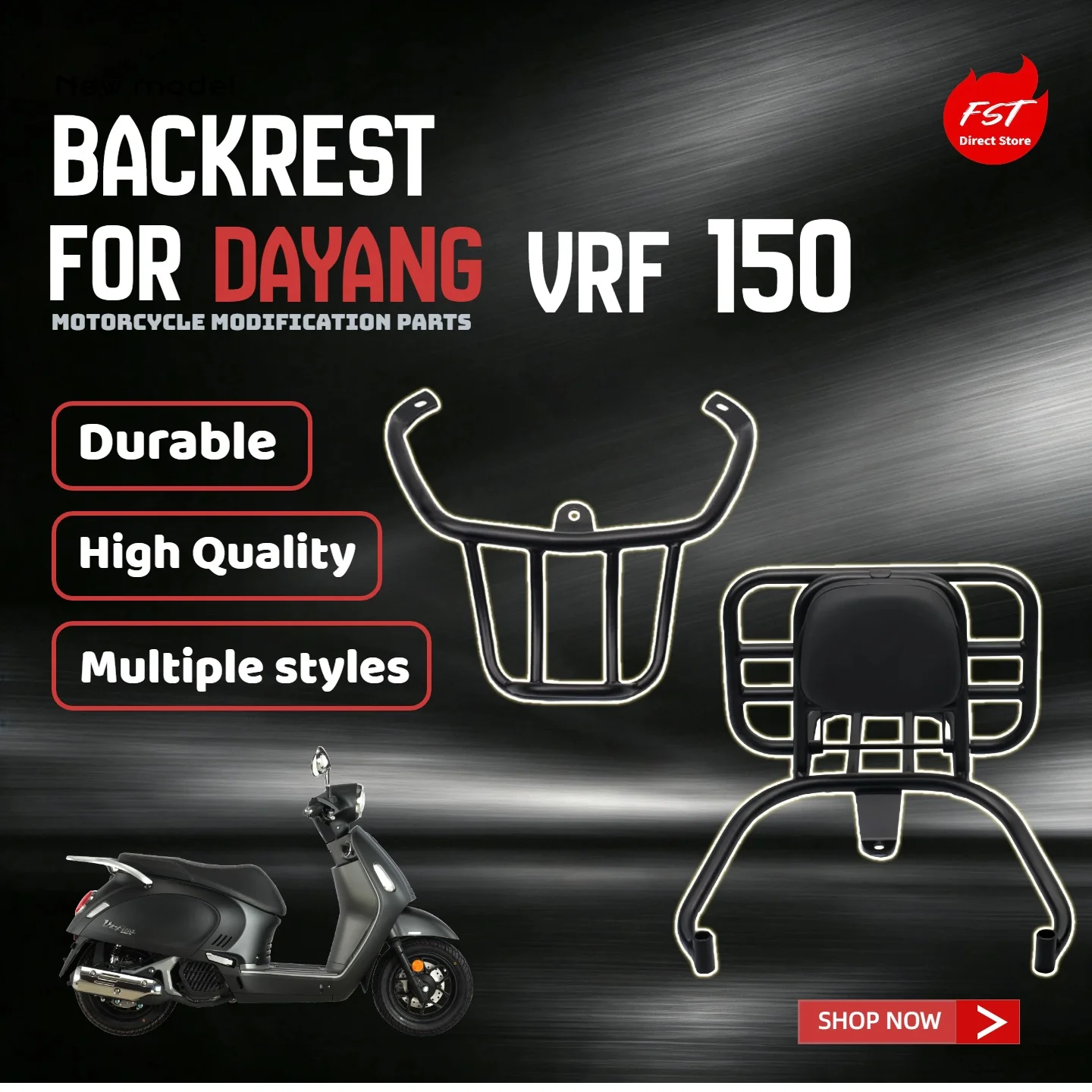 For DAYANG VRF150 Folding Luggage Rack & Rear Backrest, Tail Bracket, Rear Grab Handle, Cargo Carrier