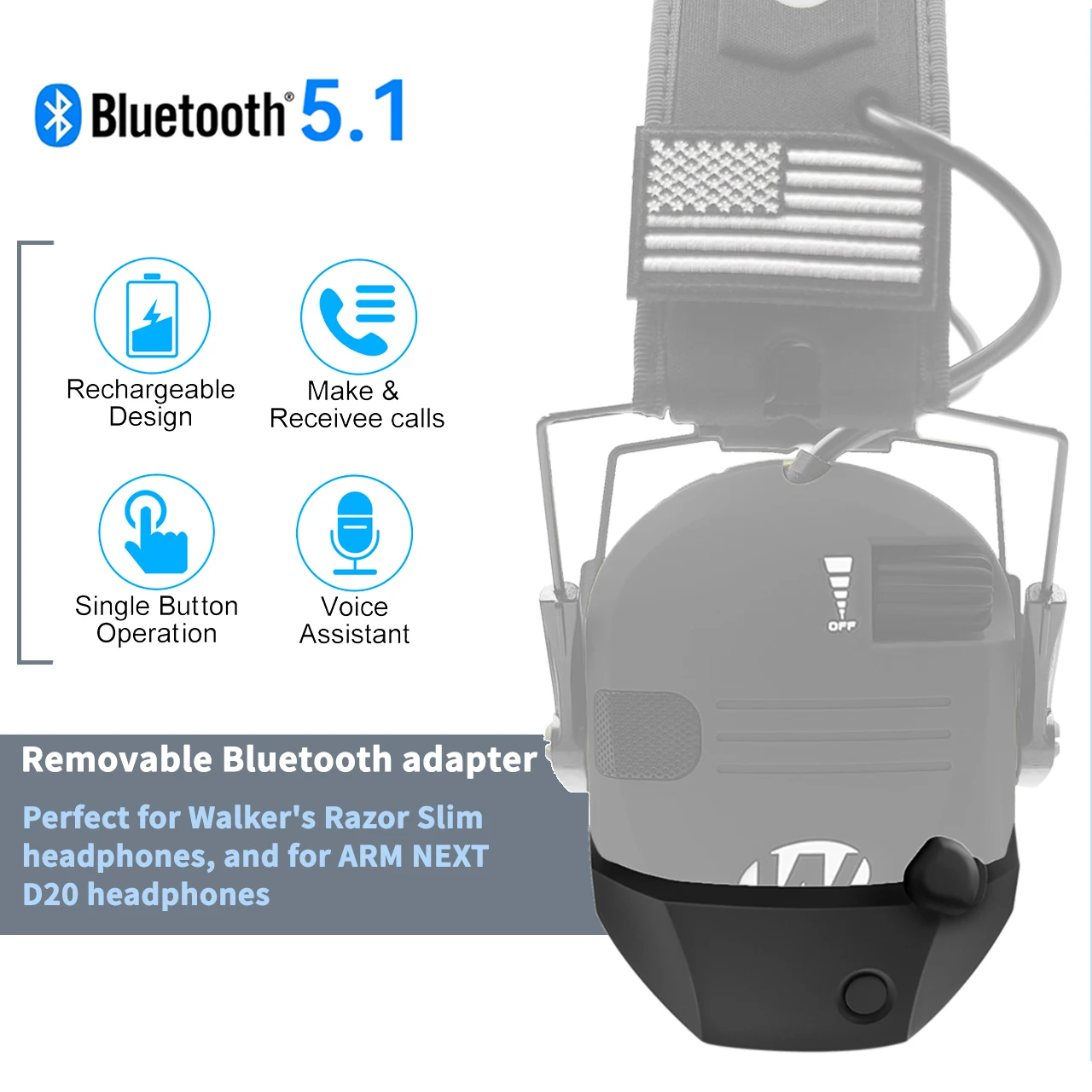 W1 Headphone kontrol kabel, adaptor Bluetooth untuk konverter seri Walker ke konverter penutup telinga nirkabel