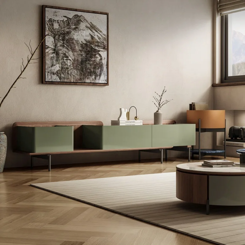 Italian telescopic TV cabinet coffee table combination designer paint storage floor cabinet living room household high-end side