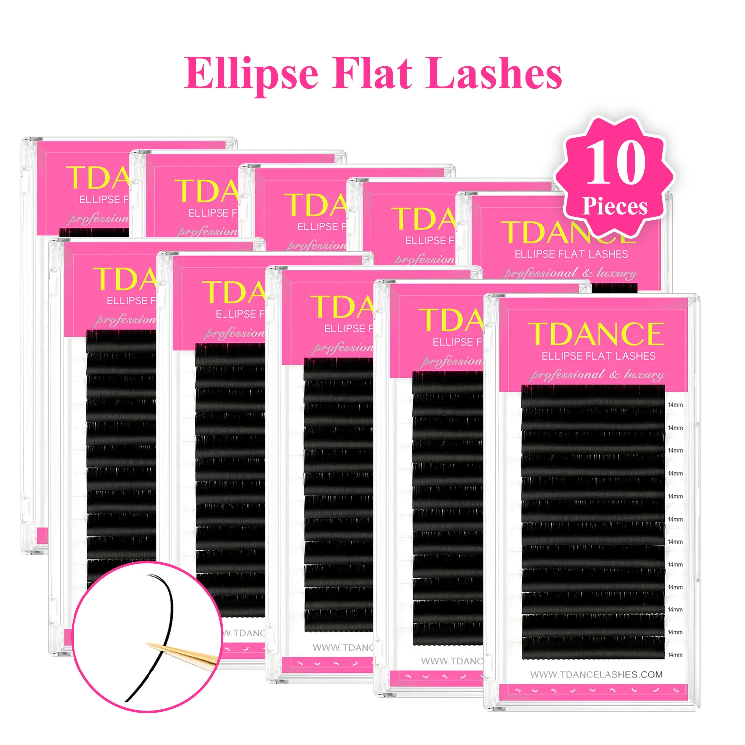 TDANCE 10 Case/Lot Ellipse Flat Eyelash Extension Individual Soft Faux Mink Lashs 12 Lines 8-15mm For Professionals Supplies