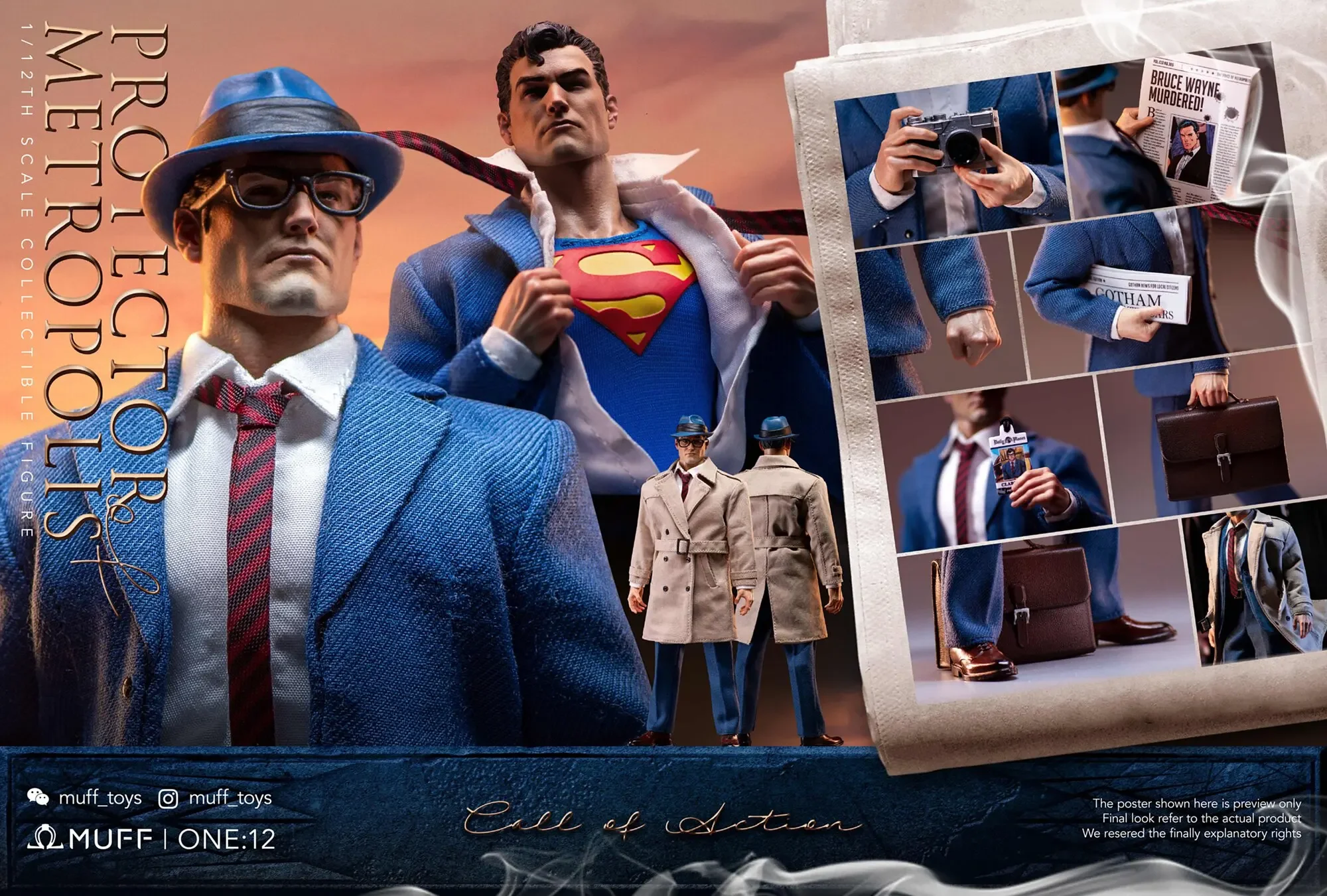 100% Original Muff Toys 1 /12 Protector of Metropolis Superman Clark Kent Anime Action Collection Figures Model Toys