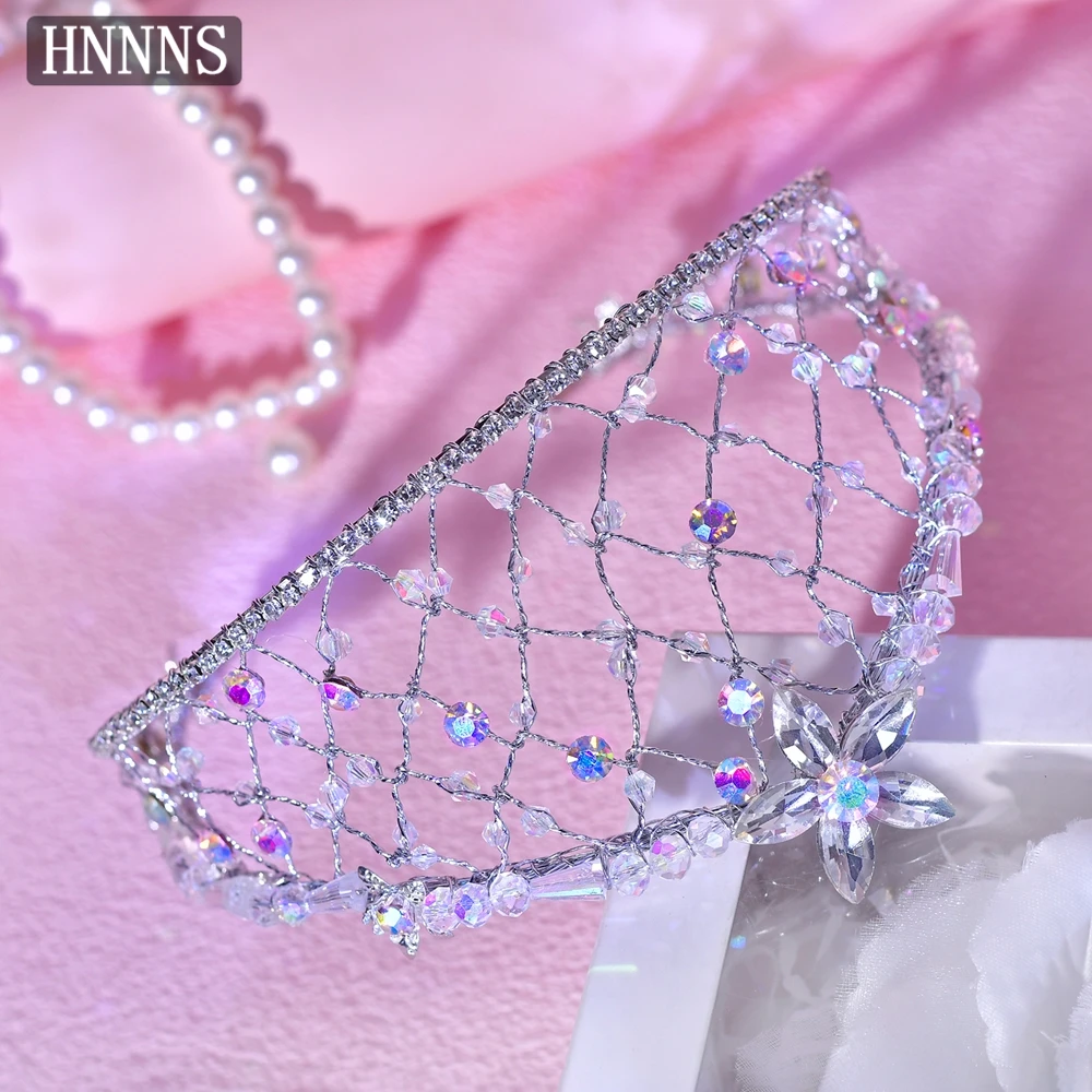 

HNNNS Elegant Princess Crown Hairband Fashionable Bridal Crystal Headdress Shiny Rhinestone Handmade Headband Party Jewelry A324