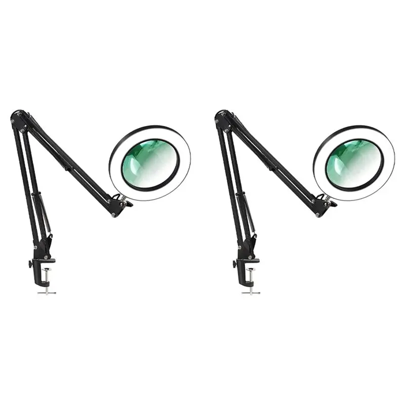 LICE-2X Magnifying Glass With Light And Bracket,3 Color Modes Stepless Dimmable LED Desk Lamp, Used For Reading And Repairing