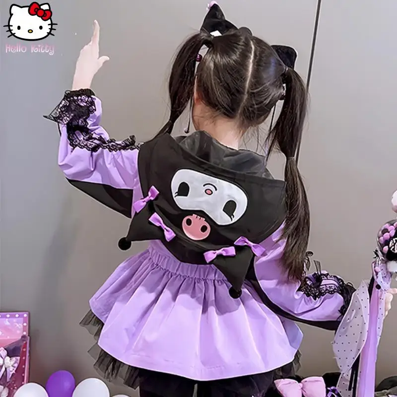 

Детская куртка Kawaii для девочек, весна-осень, новая, с мультяшным принтом Cinnamoroll, модная, с вышивкой, с регулируемой талией, с капюшоном, милая, для активного отдыха