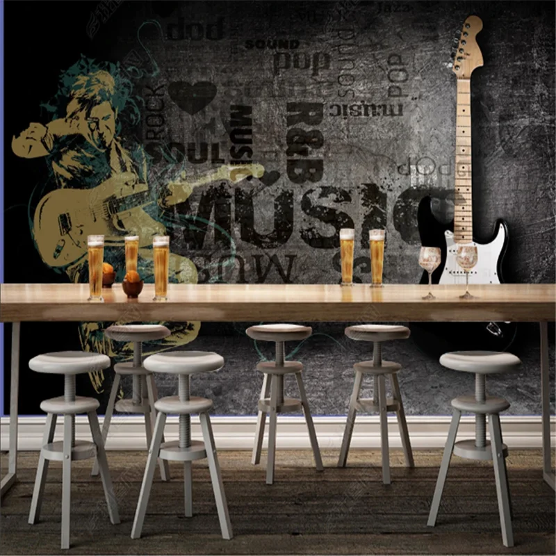 Modern European WallPapers Industrial decoration Mural Cool Electric Guitar Black Cool Music Bar Background Wall Papers 3D