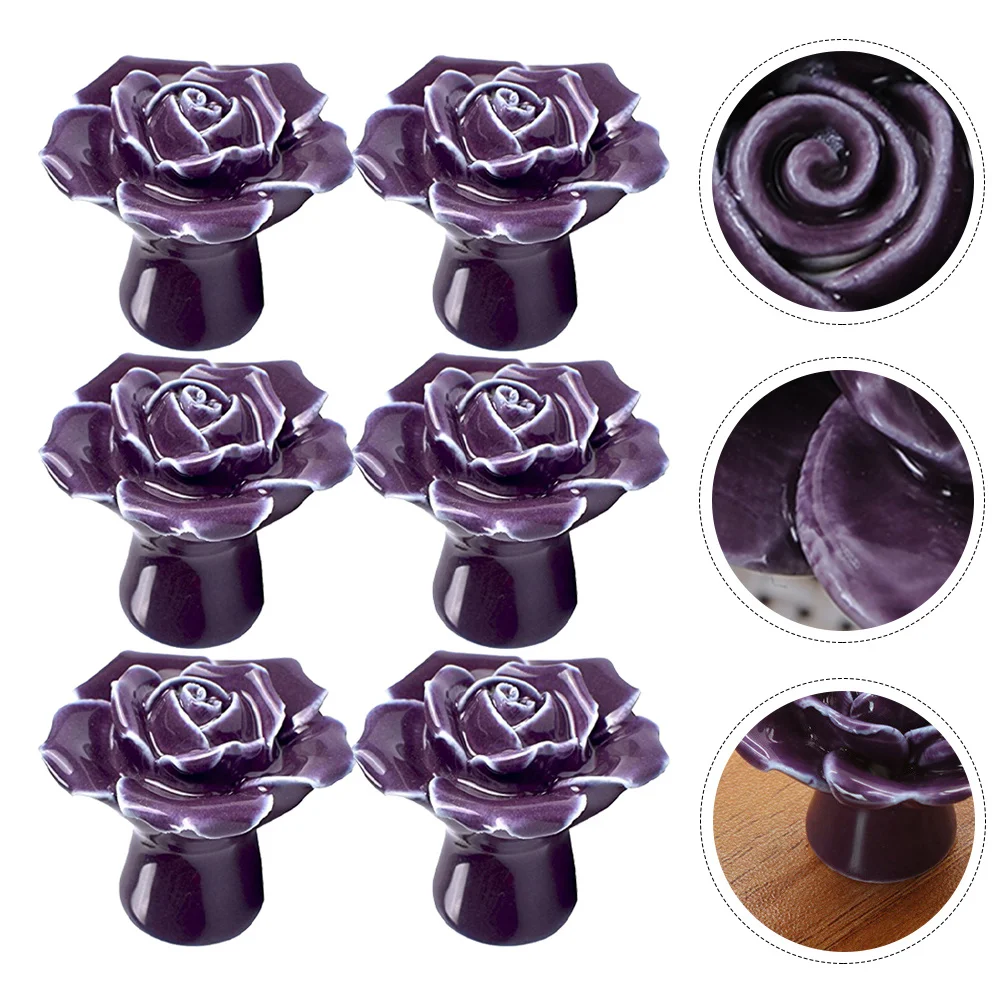 

6Pcs Rose Shape Durable Ceramic Knobs Cabinet Drawer Pull Handles for Wardrobe Door Cupboard Door Pull Handle Cabinet Knob