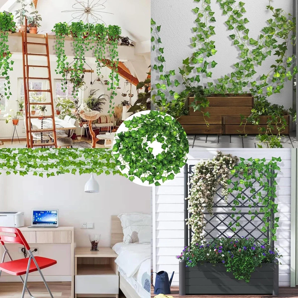2.2M Artificial Plant Green Ivy Leaf 6pcs Artificial Hanging Christmas Garland Plants Home Garden Decoration Wedding Party DIY
