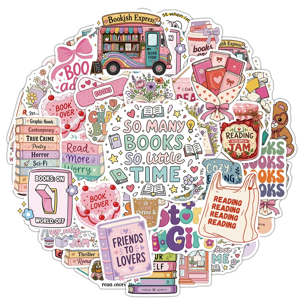 10/30/50pcs Cute Book Reading Graffiti Stickers Cartoon Bookworm Sticker DIY Scrapbook Phone Guitar Diary Waterproof Decals Pack