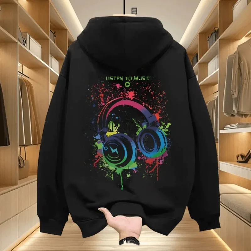 Men's Oversized Hoodie White Funny Hoodies With Hat Oversize for Men Letter Music Print Man Casual Wear Hoody Male Sweatshirt