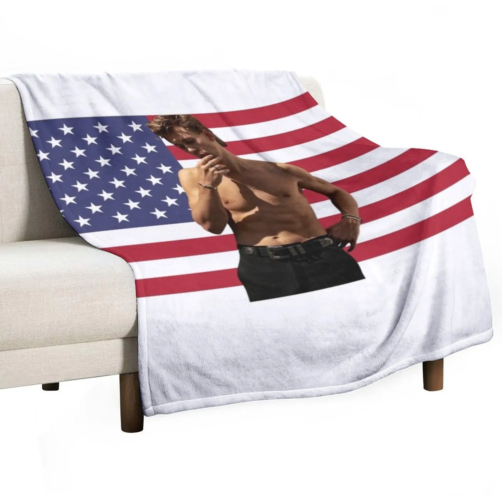 

Austin Butler American flag art Throw Blanket Moving Personalized Gift Luxury Designer Designers Blankets