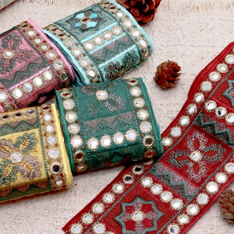 10 Yards Retro Embroidery Sequin Ribbon Ethnic Style Clothes Cuff Hanfu Garment Dress Lace Trimming Decor DIY Sewing Accessories
