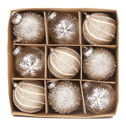 9Pcs 8cm Christmas Balls Pendant Xmas Tree Decoration Glitter Clear Baubles Hanging Ornaments Home Decor New Year Navidad